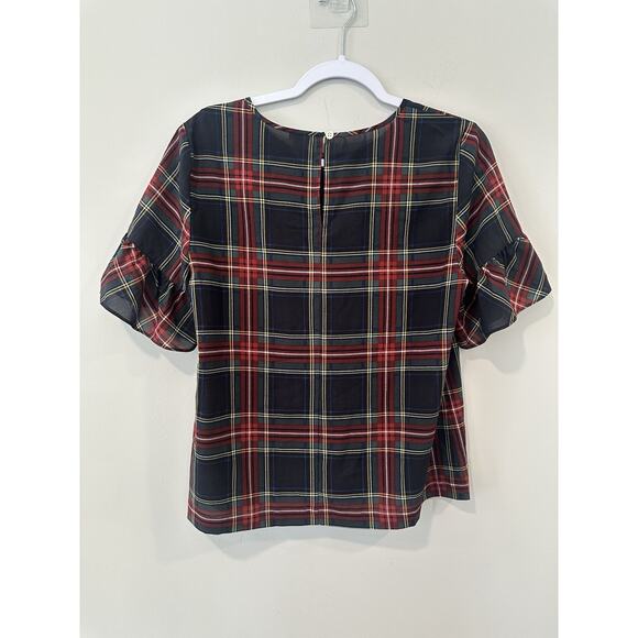 J.Crew Drapey Holiday Plaid Ruffle-Sleeve Top Size Medium 2170 - Picture 3 of 7